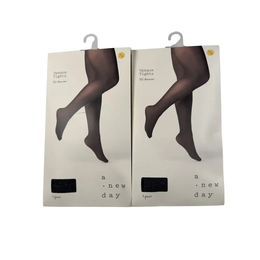 A New Day Opaque Tights Women's S/M Lot of 2 Heather Gray 50D NEW